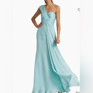 Badgley Mischka Sky Blue One-Shoulder Gown